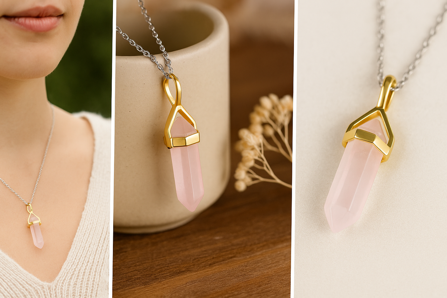 Delicate natural quartz gemstone pendant for women by Chainstones