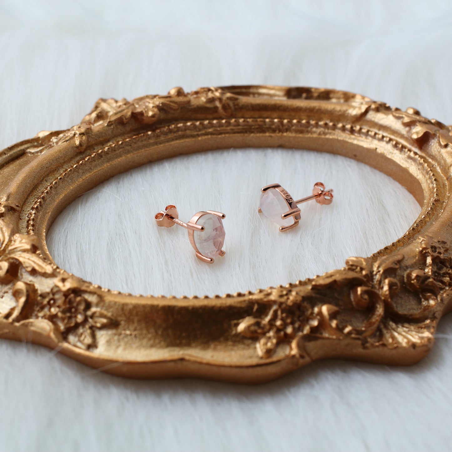 Hypoallergenic rose gold vermeil silver earrings with rainbow moonstone June birthstone gift