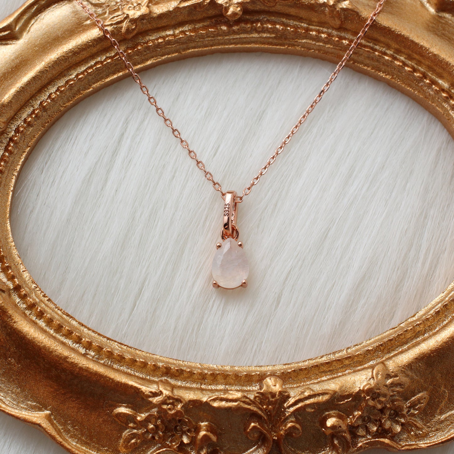 925 Sterling Silver Gold Moonstone Pendant Necklace - Chainstones