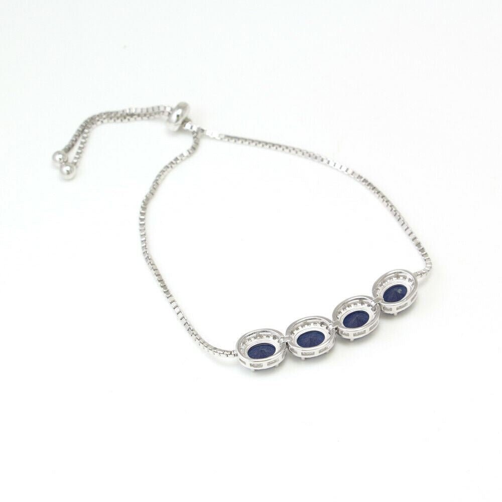 Chainstones Adjustable Dark Blue CZ Bracelet | Sapphire Simulant | 925 Sterling Silver Halo - Chainstones