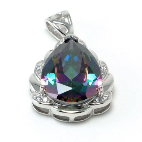 Chainstones Mystic Topaz Statement Necklace | CZ Lotus Teardrop | 925 Silver - Chainstones