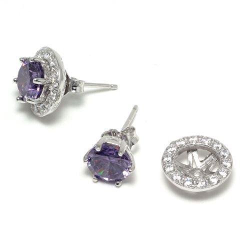 Purple Zircon CZ Sterling Silver Stud Earrings - Chainstones