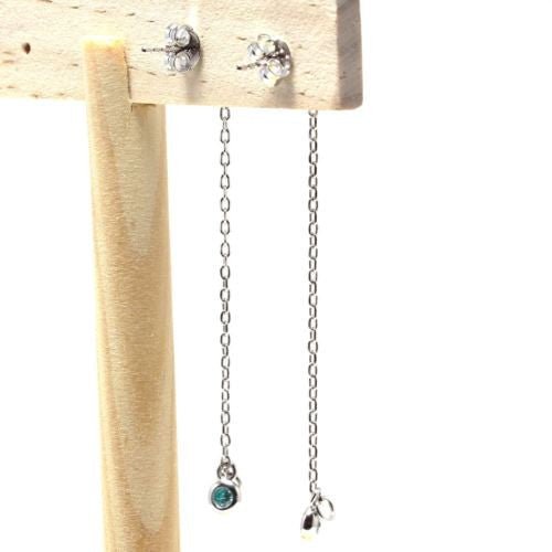 Chainstones North Star Linear Drop Earrings | Aquamarine Blue CZ | 925 Silver - Chainstones