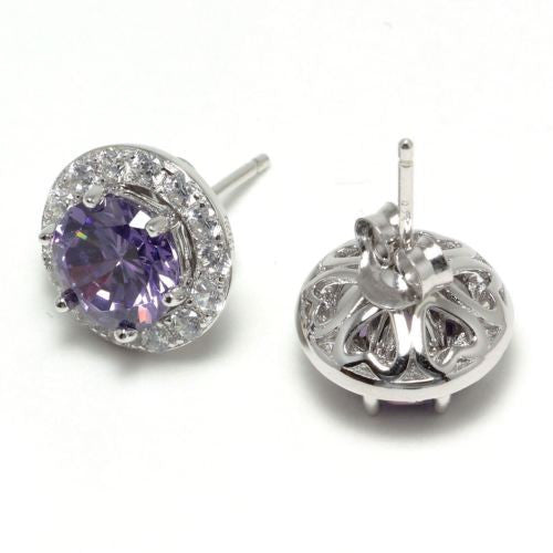 Purple Zircon CZ Sterling Silver Stud Earrings - Chainstones