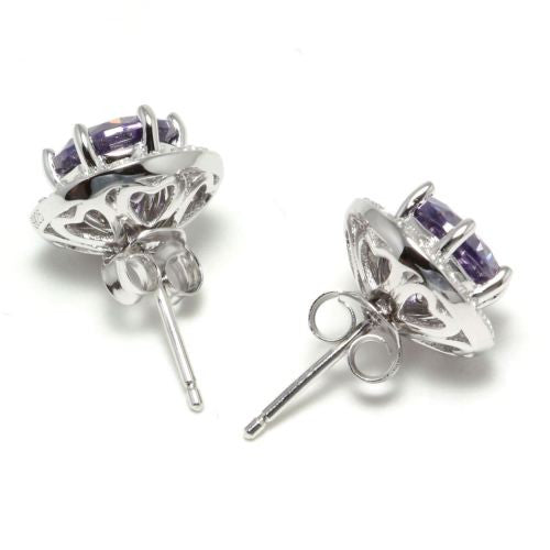 Purple Zircon CZ Sterling Silver Stud Earrings - Chainstones