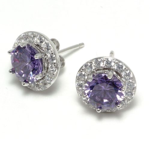 Purple Zircon CZ Sterling Silver Stud Earrings - Chainstones