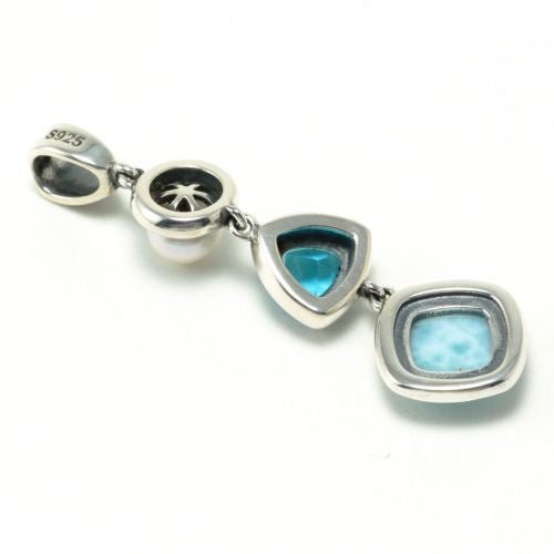 Chainstones Triple Drop Ocean Pendant | Larimar, Topaz & Pearl | 925 Silver - Chainstones