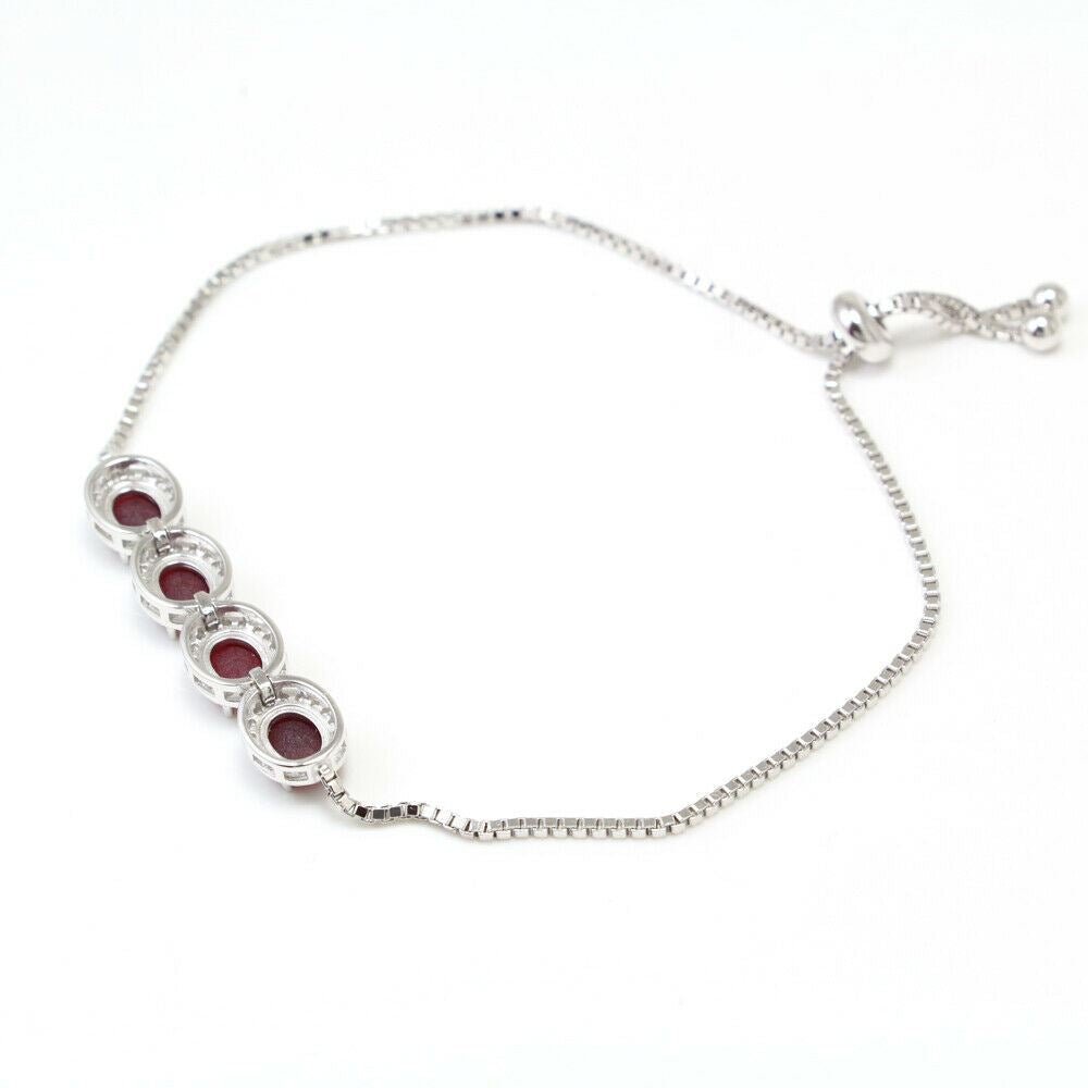 Chainstones Adjustable Red CZ Bracelet | Princess Cut Ruby Simulant | 925 Sterling Silver Romantic Gift - Chainstones