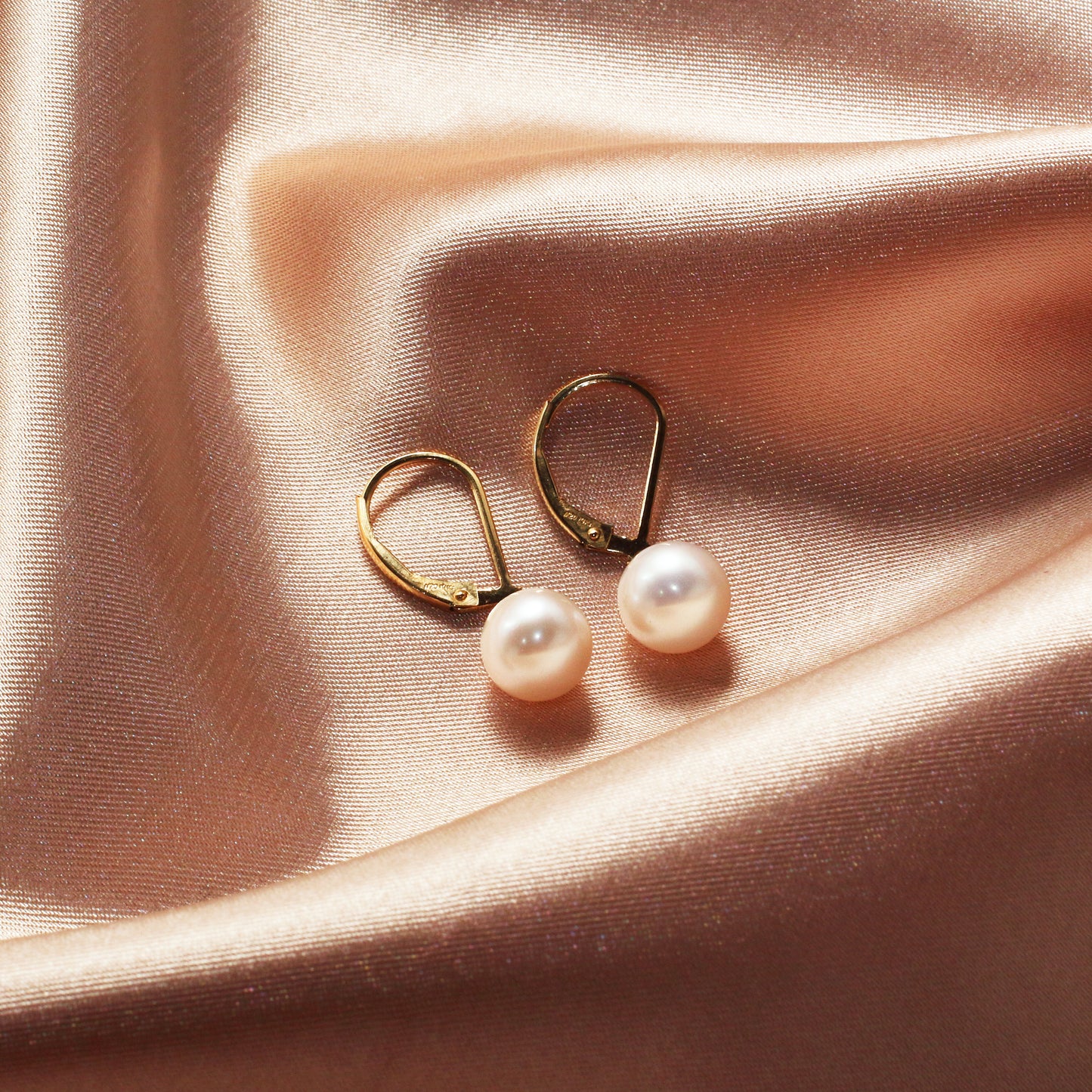 Rose Gold Freshwater Pearl Drop Silver Earrings - Chainstones