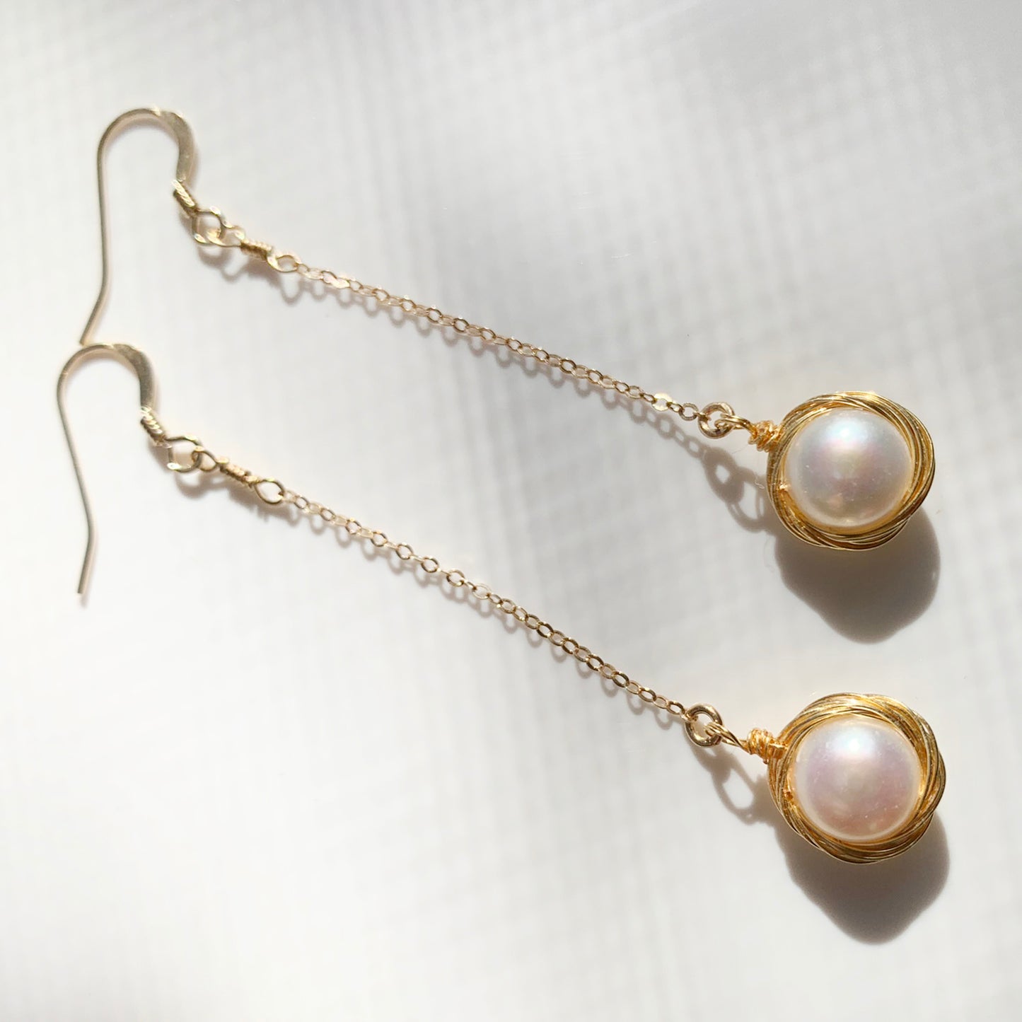14K Gold Freshwater Pearl Drop Earrings - Chainstones