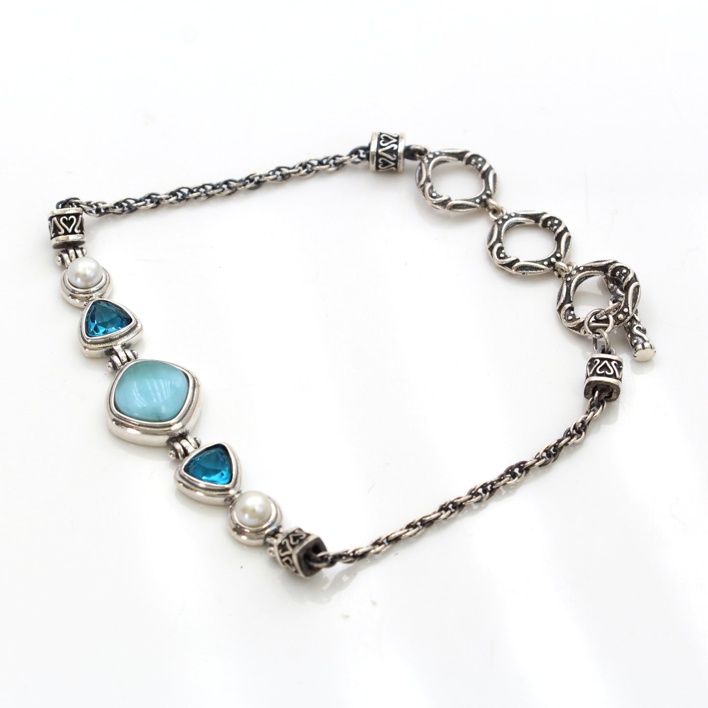 Pearl Topaz Larimar 925 Silver Bracelet - Chainstones