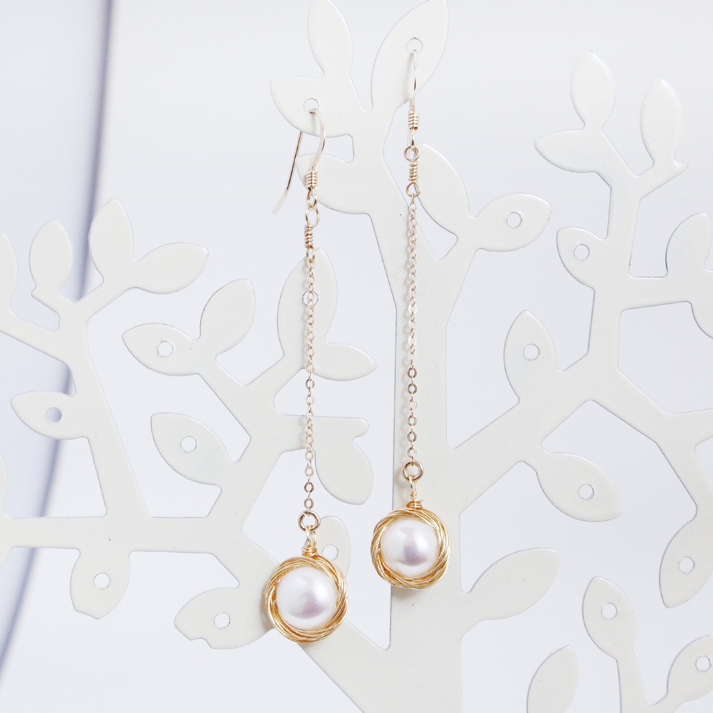 14K Gold Freshwater Pearl Drop Earrings - Chainstones