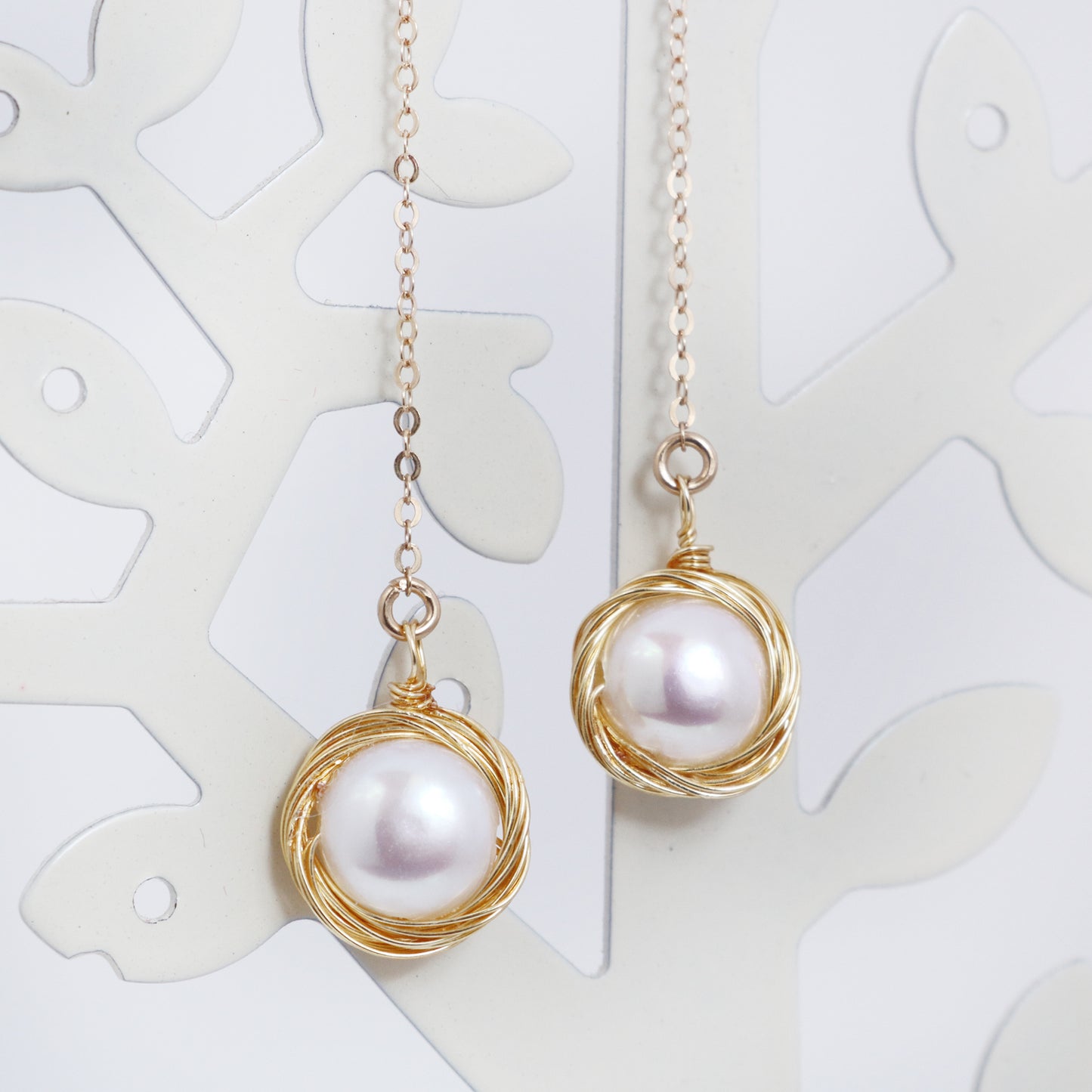 14K Gold Freshwater Pearl Drop Earrings - Chainstones