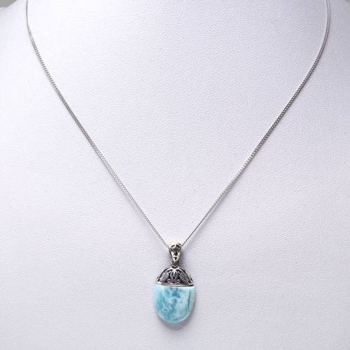 Dominican Larimar Gemstones Pendant Silver Necklace - Chainstones