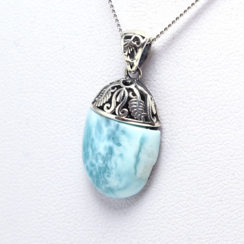 Dominican Larimar Gemstones Pendant Silver Necklace - Chainstones