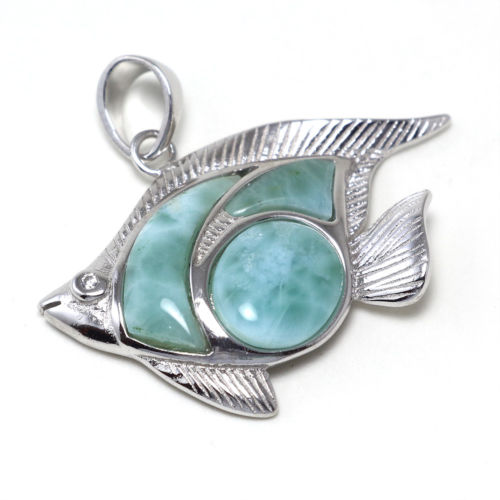 925 Sterling Silver Larimar Fish Pendant Necklace - Chainstones