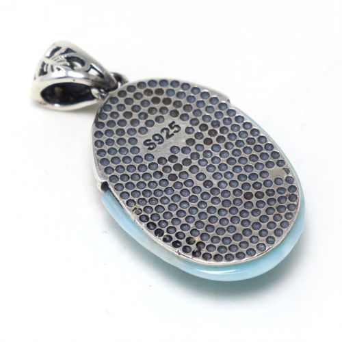Dominican Larimar Gemstones Pendant Silver Necklace - Chainstones
