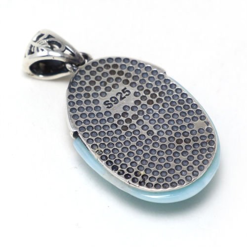 Dominican Larimar Pendant Necklace, 925 Sterling Silver Ocean Blue Gemstone - Chainstones