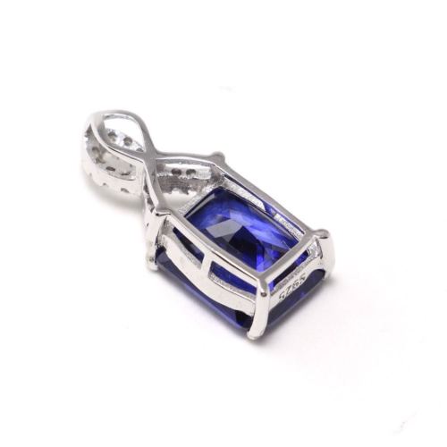 Chainstones Emerald Cut Tanzanite CZ Necklace | Ribbon Bale Pendant | White Gold Plated 925 Silver - Chainstones