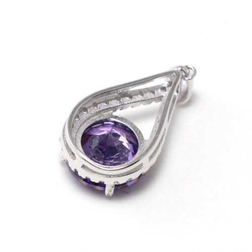 Chainstones Purple CZ Drop Necklace | 1" Dainty Amethyst Simulant | 925 Sterling Silver - Chainstones