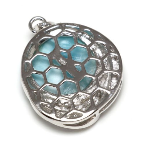 Chainstones Round Larimar Statement Necklace | Ocean Wave Pendant | 925 Sterling Silver - Chainstones