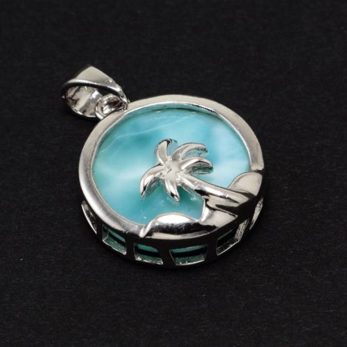 Chainstones Larimar Palm Tree Necklace | Tropical Beach Pendant | 925 Sterling Silver - Chainstones