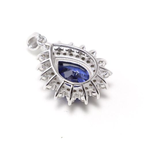 Chainstones Tanzanite CZ Halo Necklace | 1" Statement Violet-Blue Pendant | Rhodium Plated Silver - Chainstones