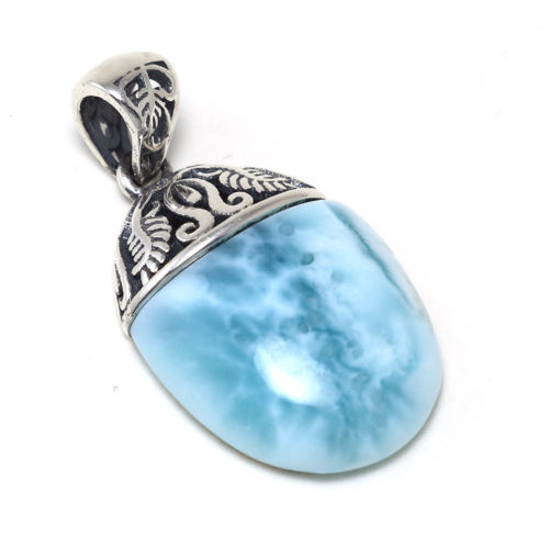 Dominican Larimar Gemstones Pendant Silver Necklace - Chainstones