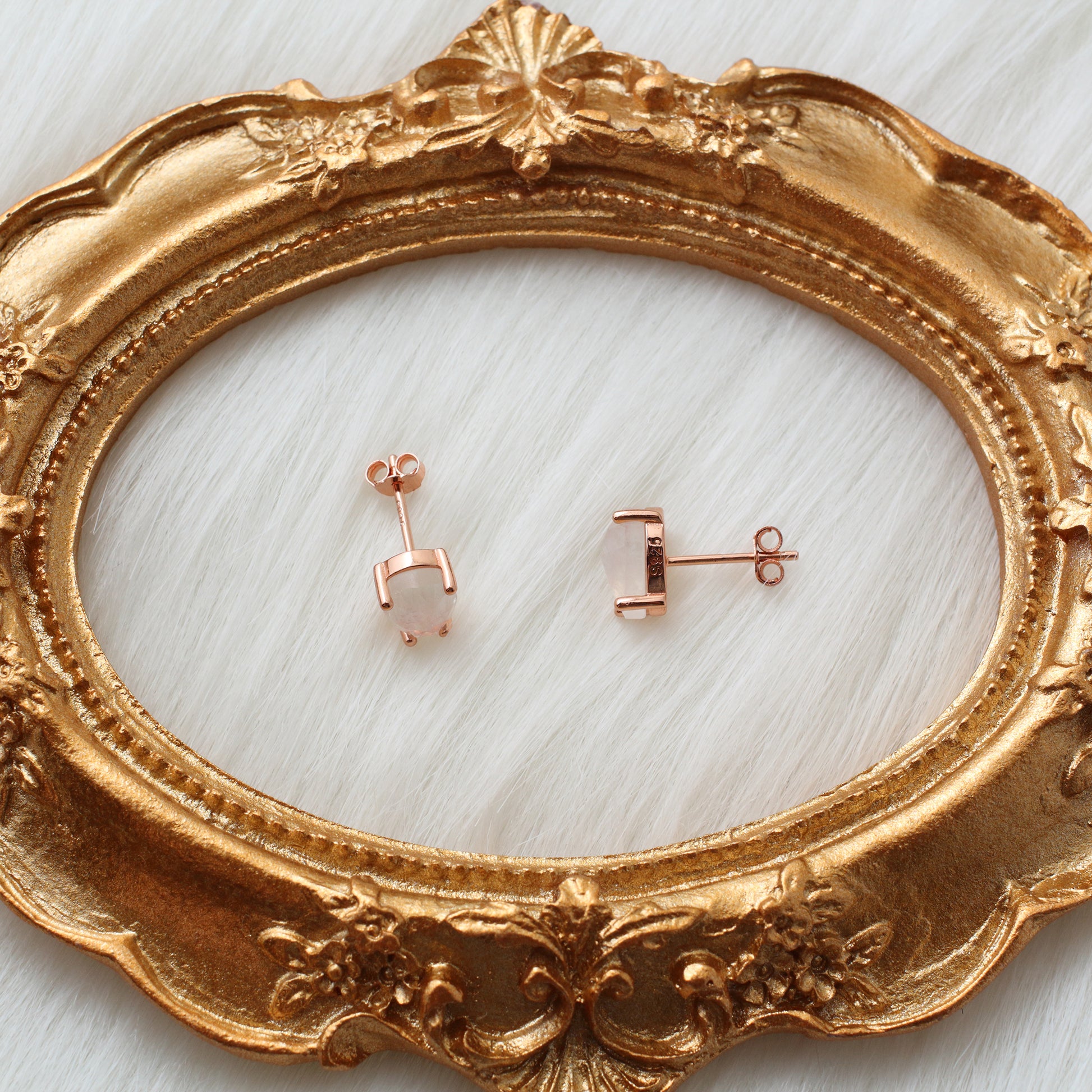 925 Sterling Silver Moonstone Stud Gold Earrings - Chainstones