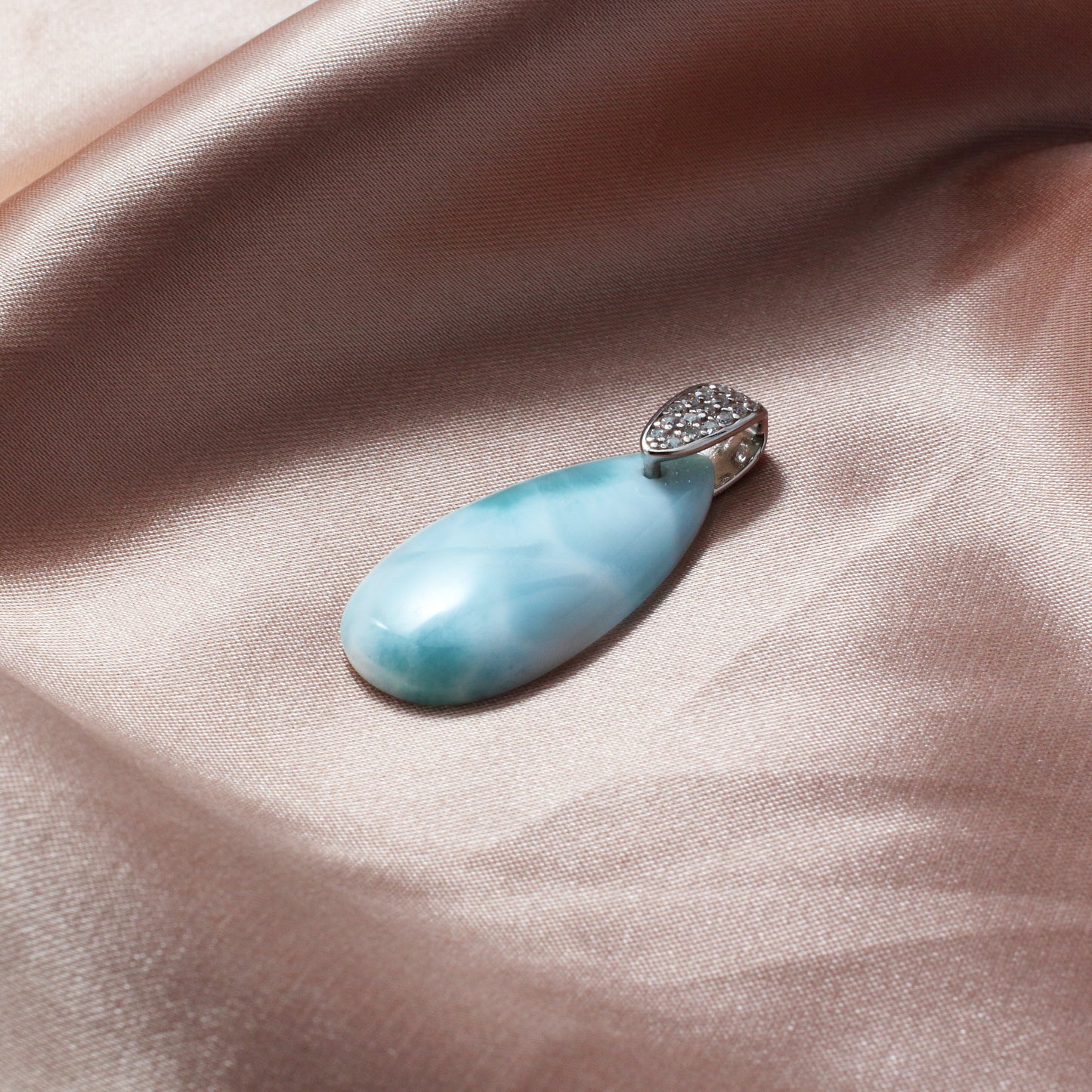Chainstones Elongated Larimar Teardrop Necklace | CZ Pave Bale | 925 Silver