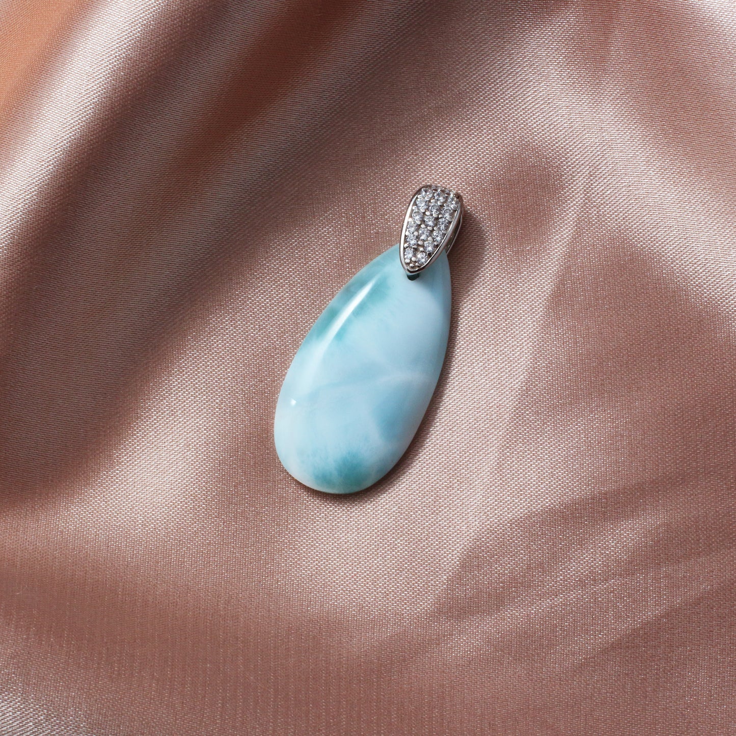 Chainstones Elongated Larimar Teardrop Necklace | CZ Pave Bale | 925 Silver