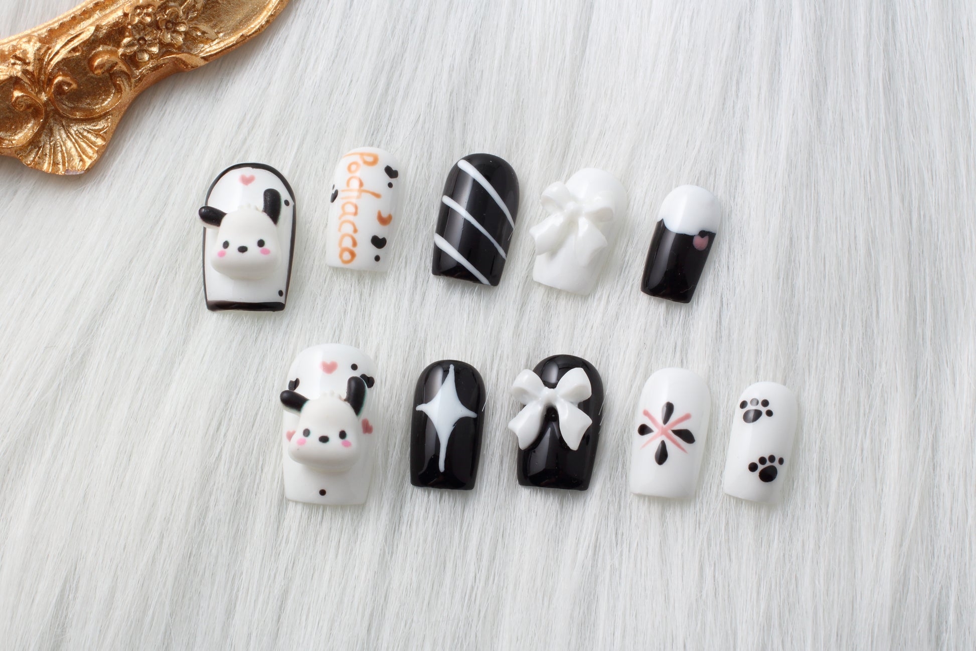 Dog Press On Nails, Fake Nails, Glue On Nails, Handmade Nails - Chainstones