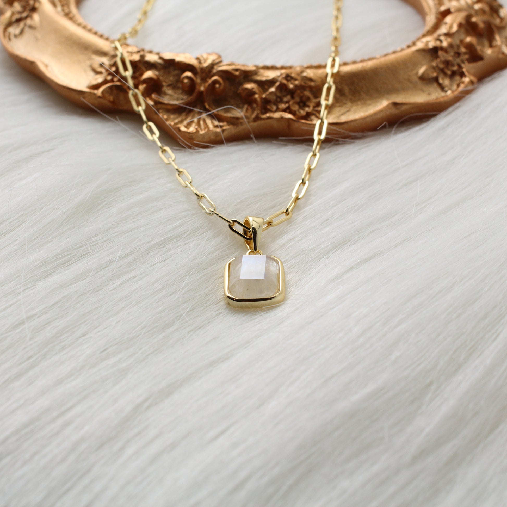925 Sterling Silver Moonstone Gemstones Gold Pendant Necklace