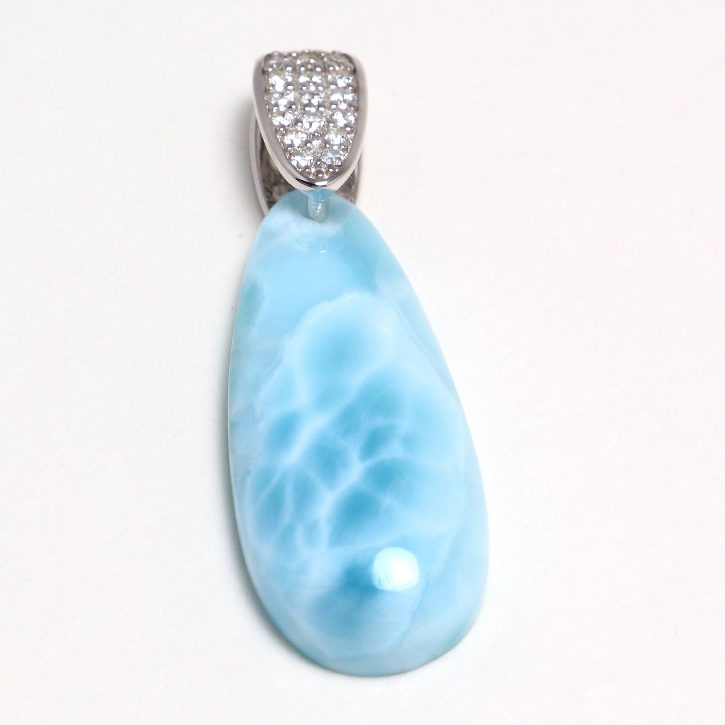 Chainstones Elongated Larimar Teardrop Necklace | CZ Pave Bale | 925 Silver