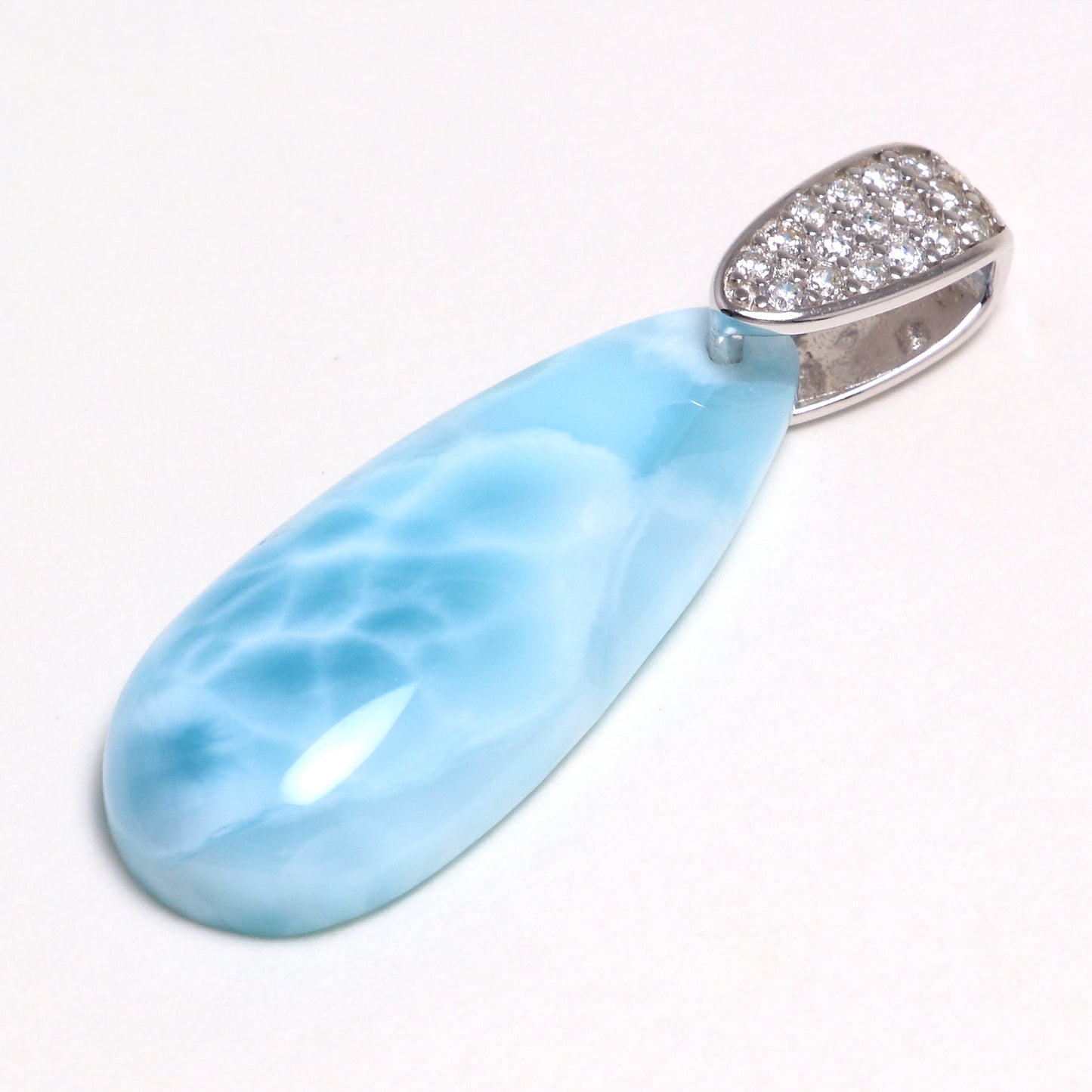 Chainstones Elongated Larimar Teardrop Necklace | CZ Pave Bale | 925 Silver