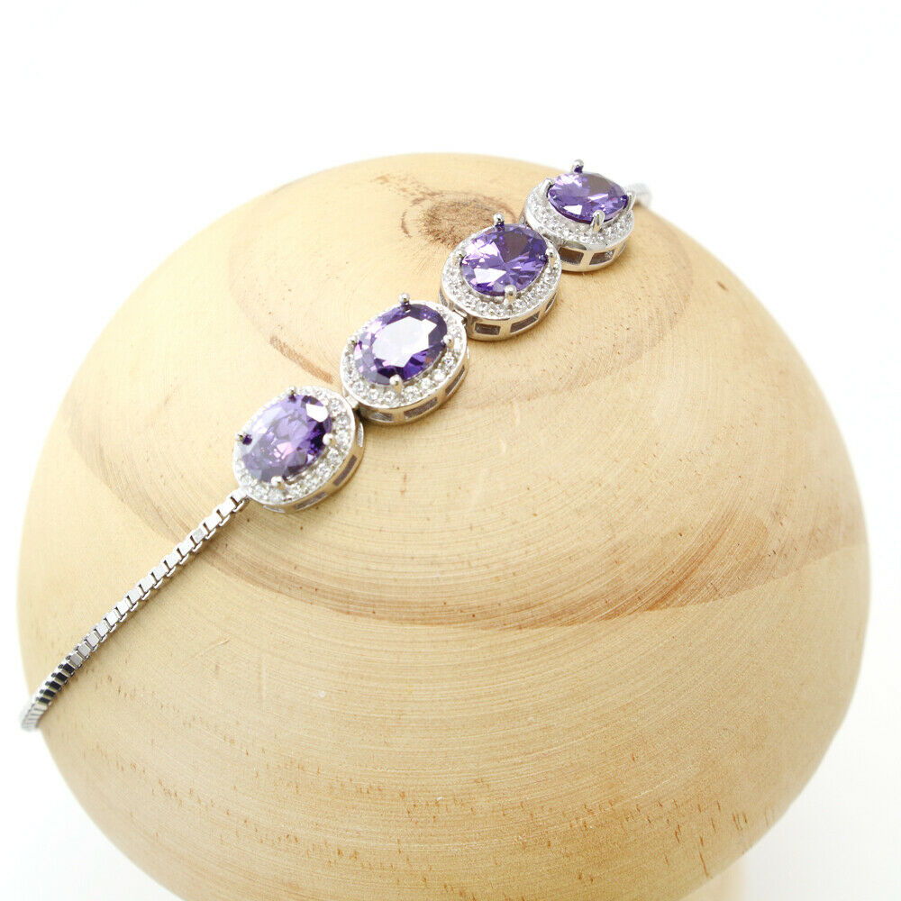 Purple CZ 925 Sterling Silver Gemstones Bracelet - Chainstones