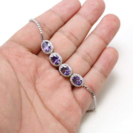 Purple CZ 925 Sterling Silver Gemstones Bracelet - Chainstones