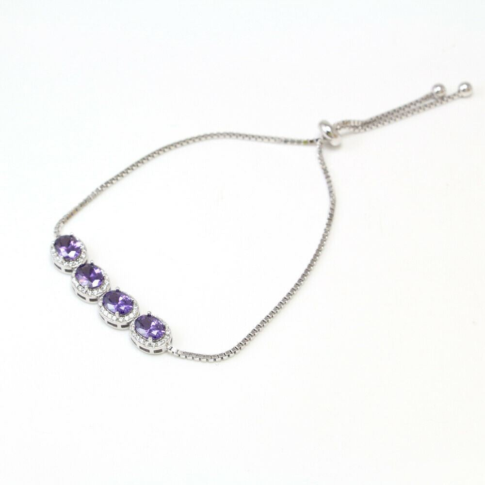 Purple CZ 925 Sterling Silver Gemstones Bracelet - Chainstones