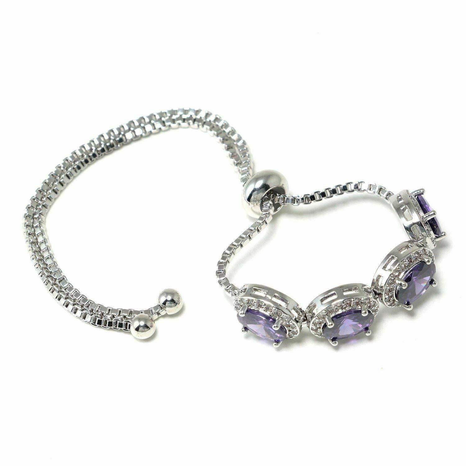 Purple CZ 925 Sterling Silver Gemstones Bracelet - Chainstones
