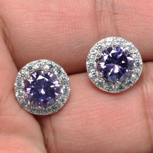 Purple Zircon CZ Sterling Silver Stud Earrings - Chainstones