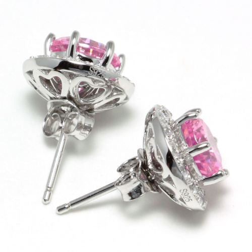 Pink Zircon CZ Sterling Silver Stud Earrings