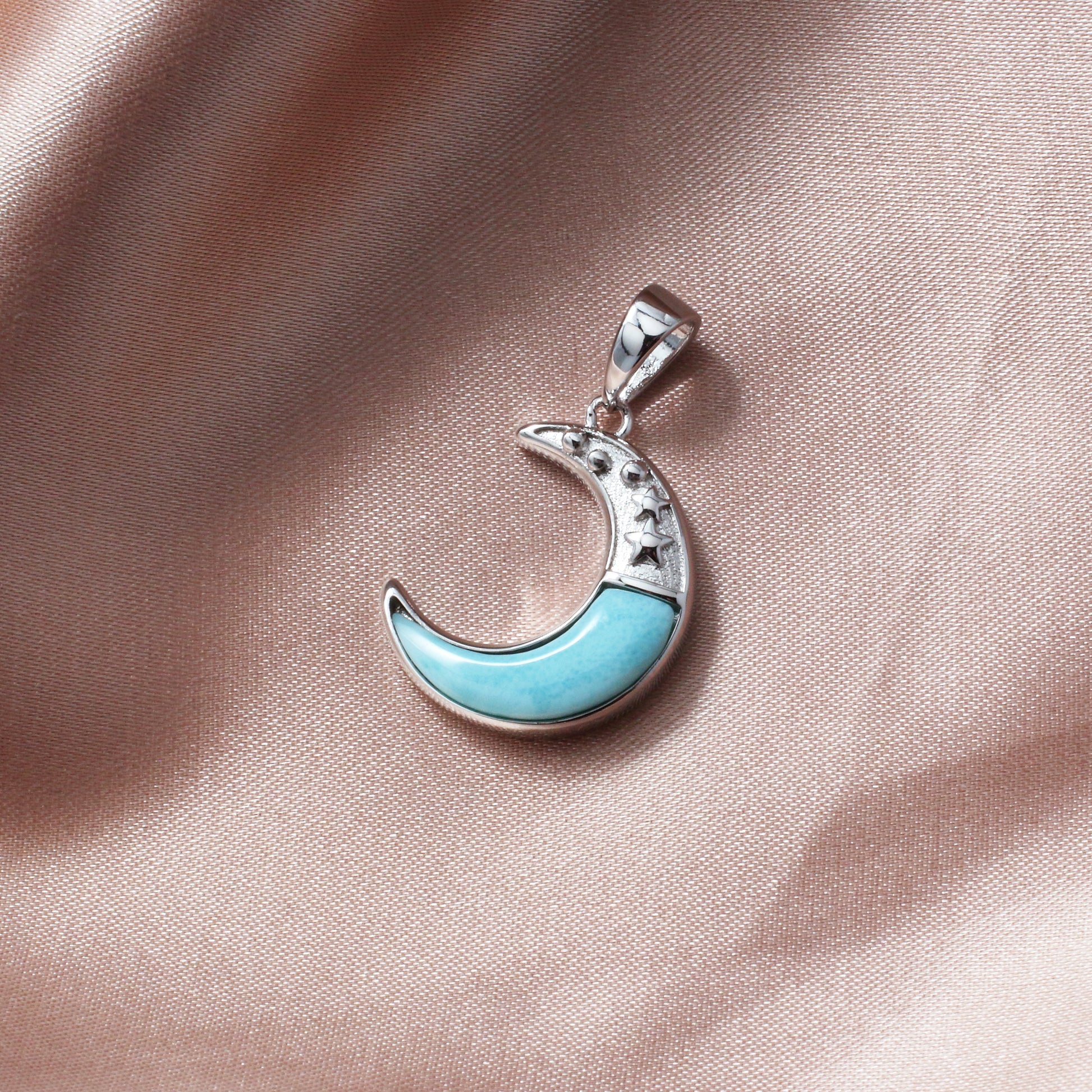 925 Sterling Silver Moon Larimar Necklace - Chainstones