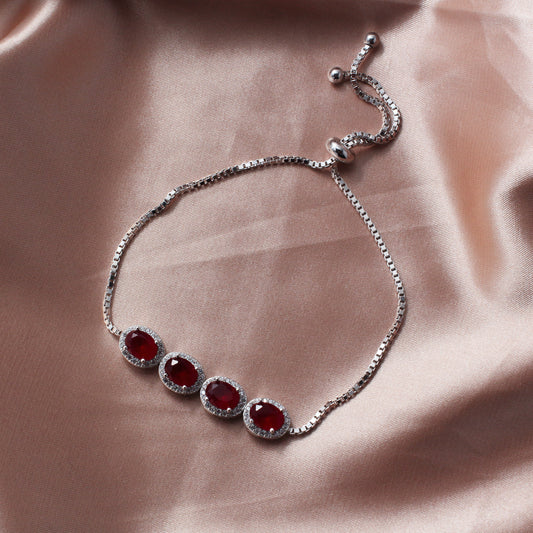 925 Sterling Silver Red CZ Gemstones Bracelet - Chainstones