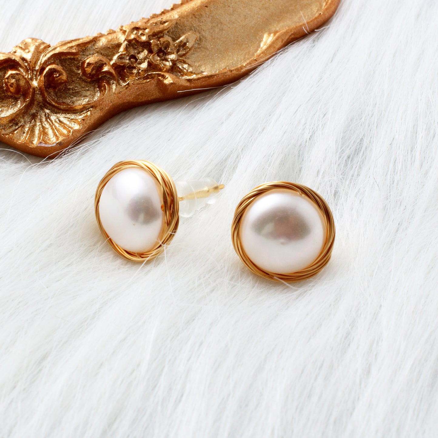 Big Circle 925 Sterling Silver Pearl Stud Earrings - Chainstones