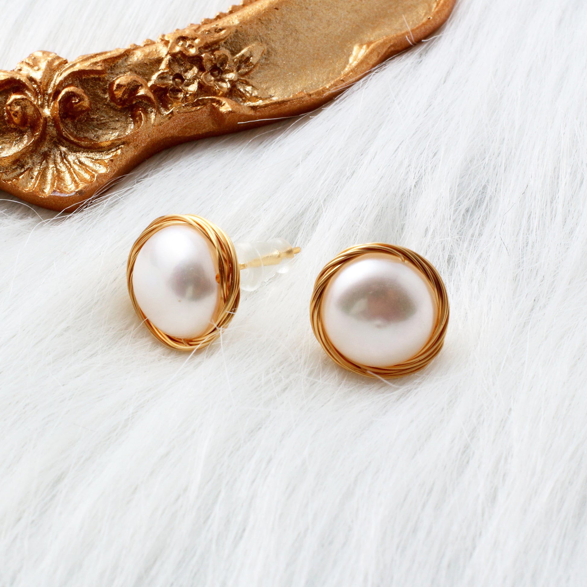 Big Circle 925 Sterling Silver Pearl Stud Earrings - Chainstones