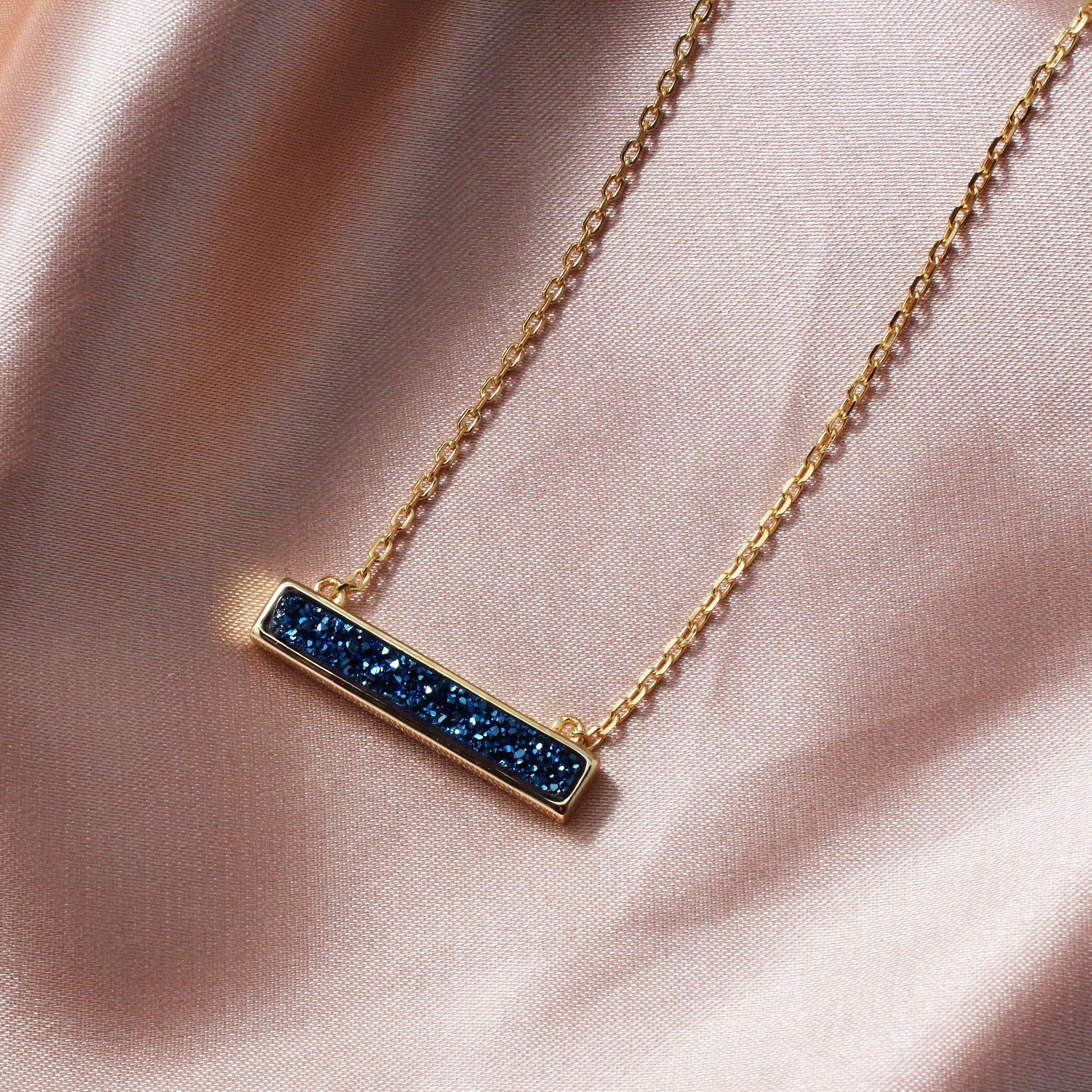 Blue Druzy Quartz Gemstones  Necklace - Chainstones