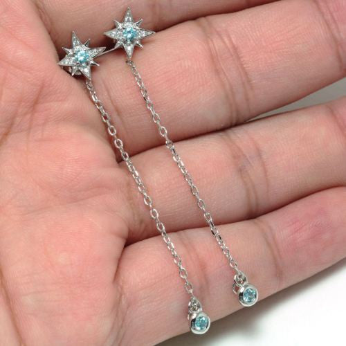 Cubic Zirconia Sterling Silver Star Drop Earrings - Chainstones