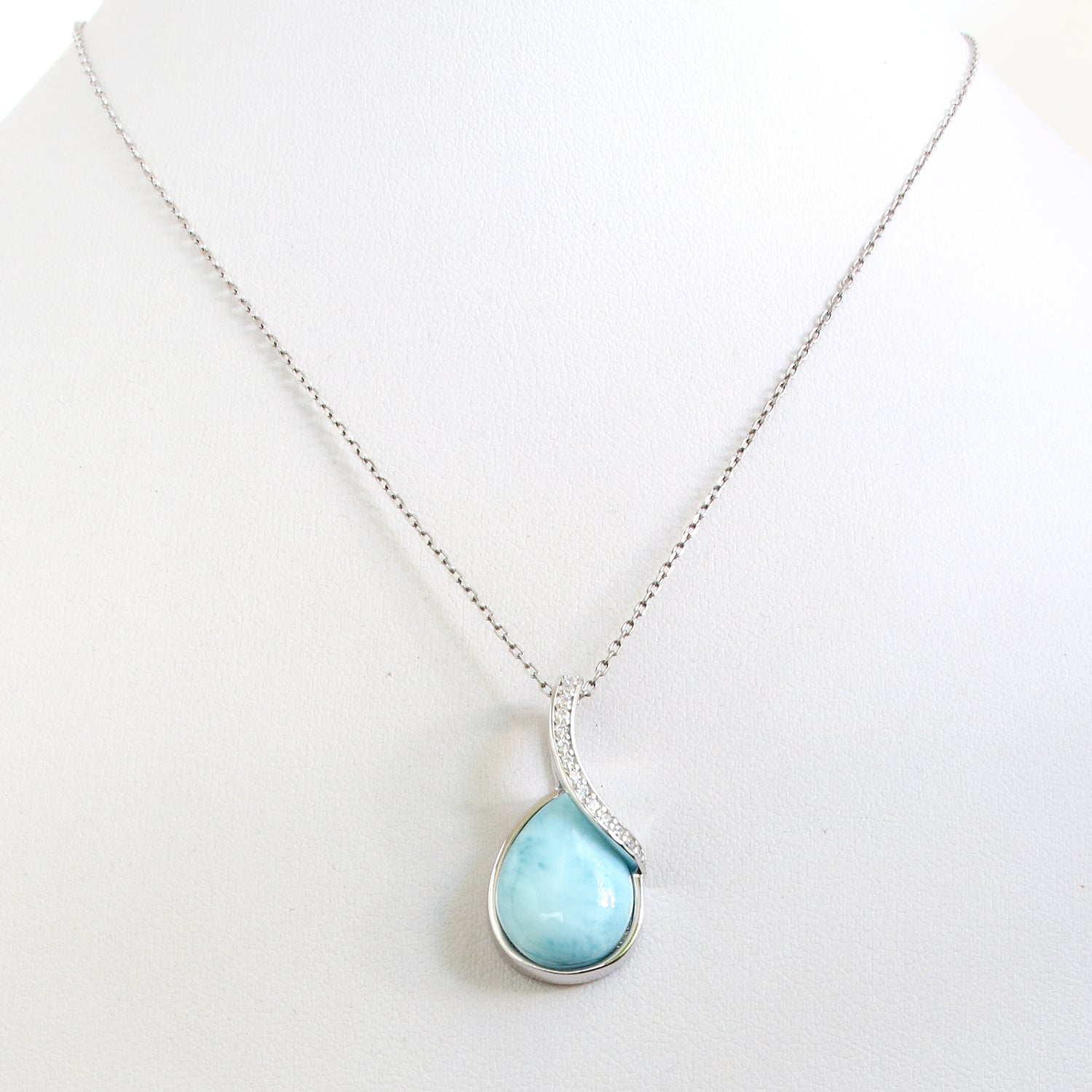 925 Sterling Silver Larimar Gemstones Pendant Necklace - Chainstones