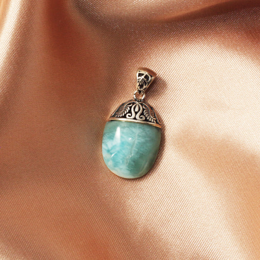 Dominican Larimar Gemstones Pendant Silver Necklace - Chainstones