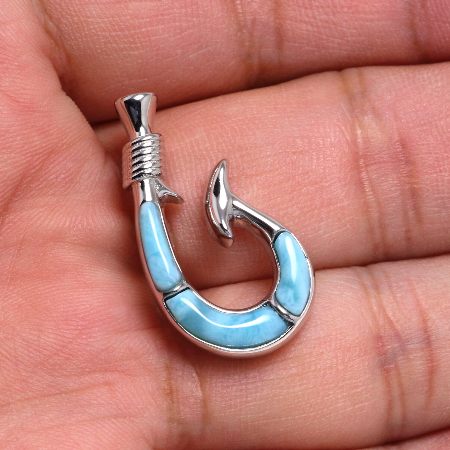 Larimar Gemstone Fish Hook Necklace - Chainstones